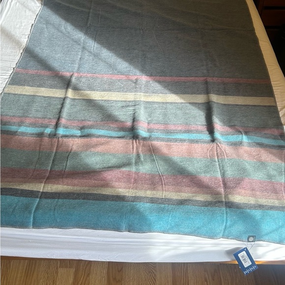 NWT Shupaca Blue Bird Striped Multicolor Throw Blanket Alpaca blend - Picture 3 of 7